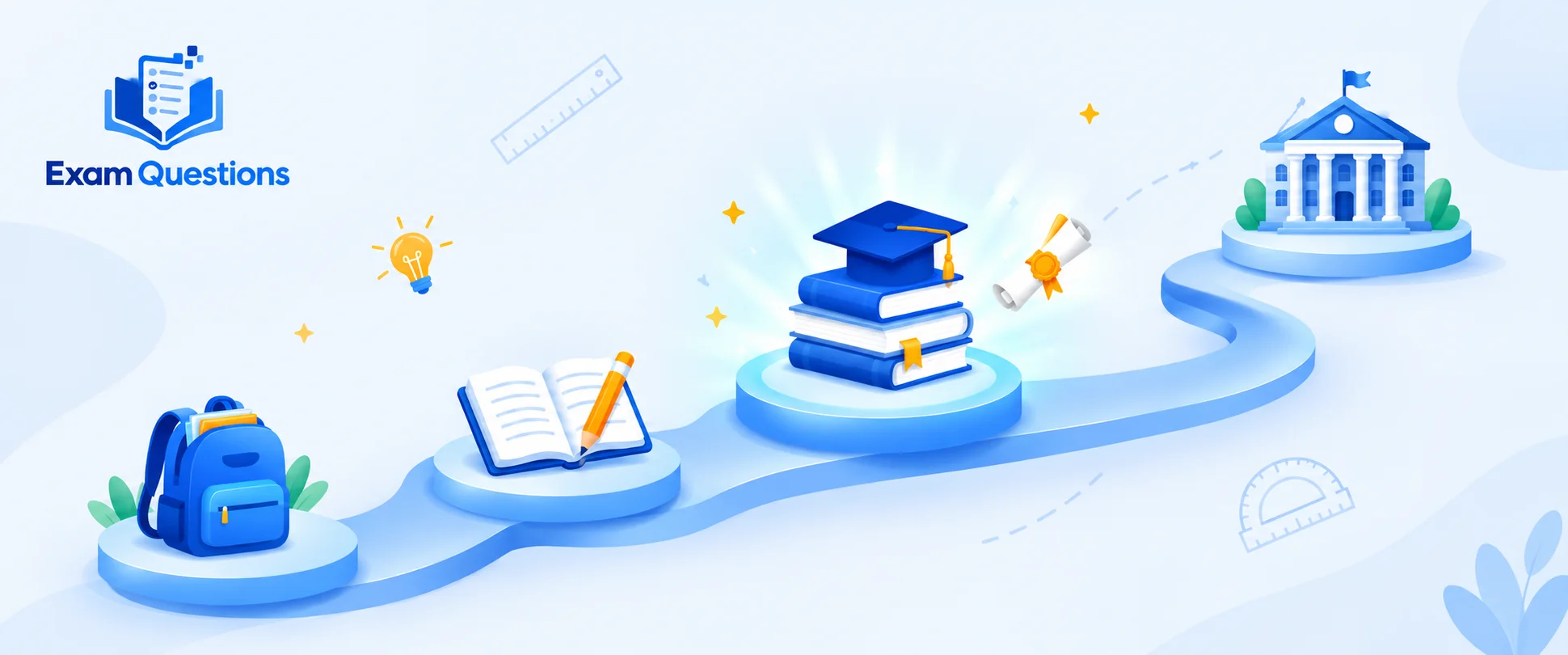 Illustration showing the A Level education pathway, from early schooling and O Level studies to A Level qualifications and university, with blue educational icons, books, a graduation cap, and a diploma.