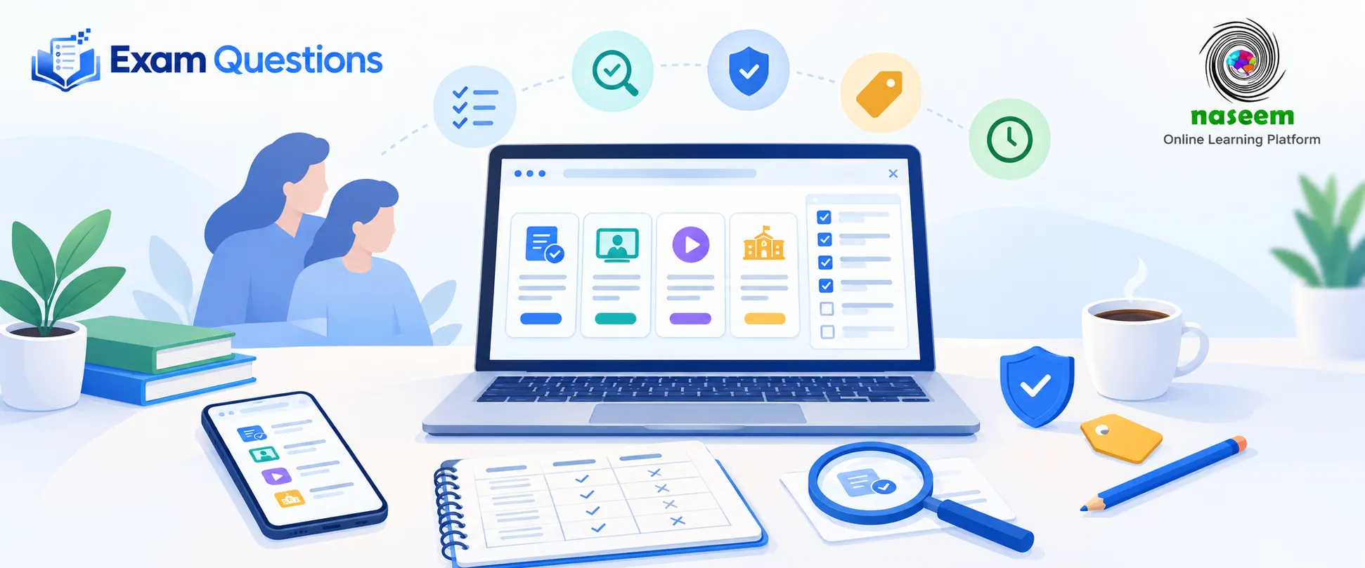 How to choose an online learning platform for A Level students, comparing exam practice, online courses, tutoring, and school learning systems with Exam Questions and Naseem Education logos.